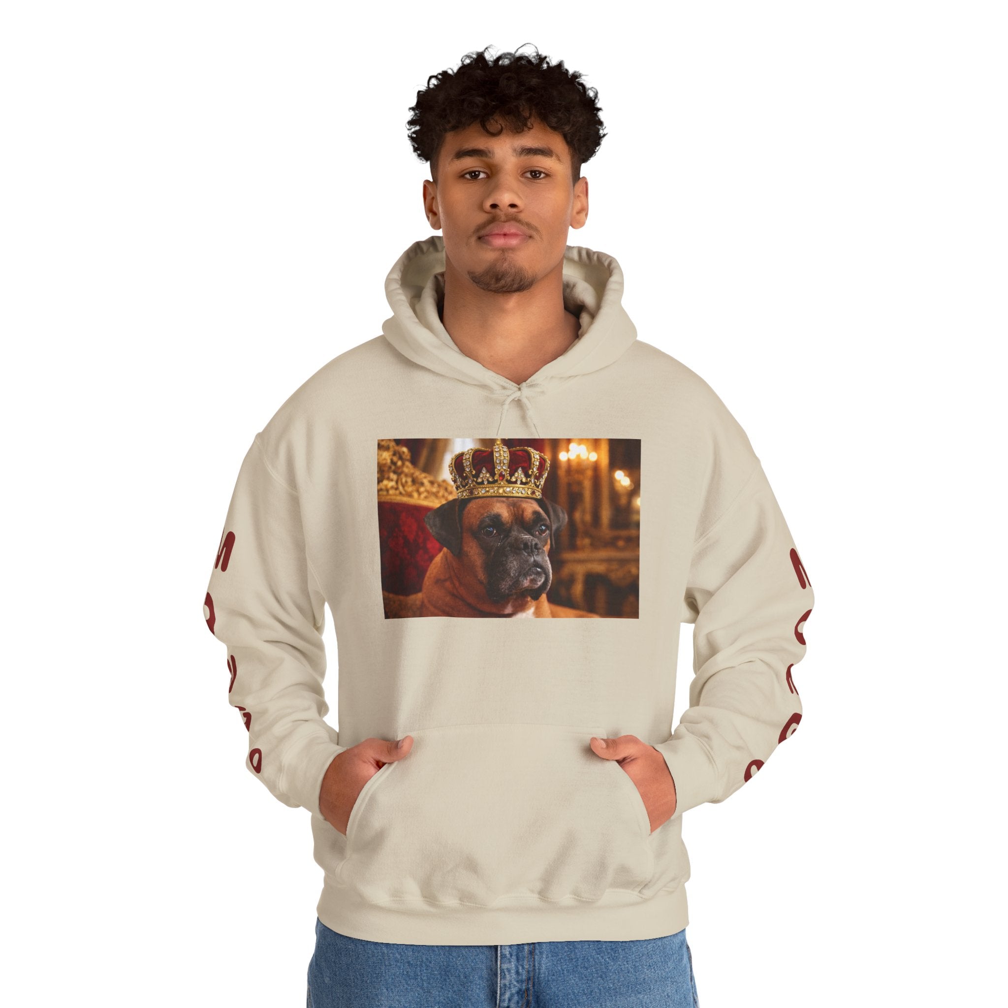 King Mungo Hoodie – Royal Dog Photo Pullover with 'Mungo' Sleeve Text