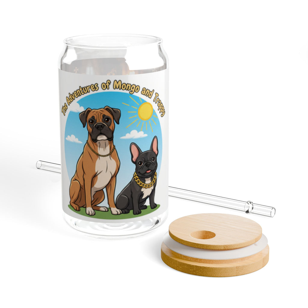 Dog Lover Sipper Glass 16oz — Cute Boxer & Frenchie Illustration Travel Cup