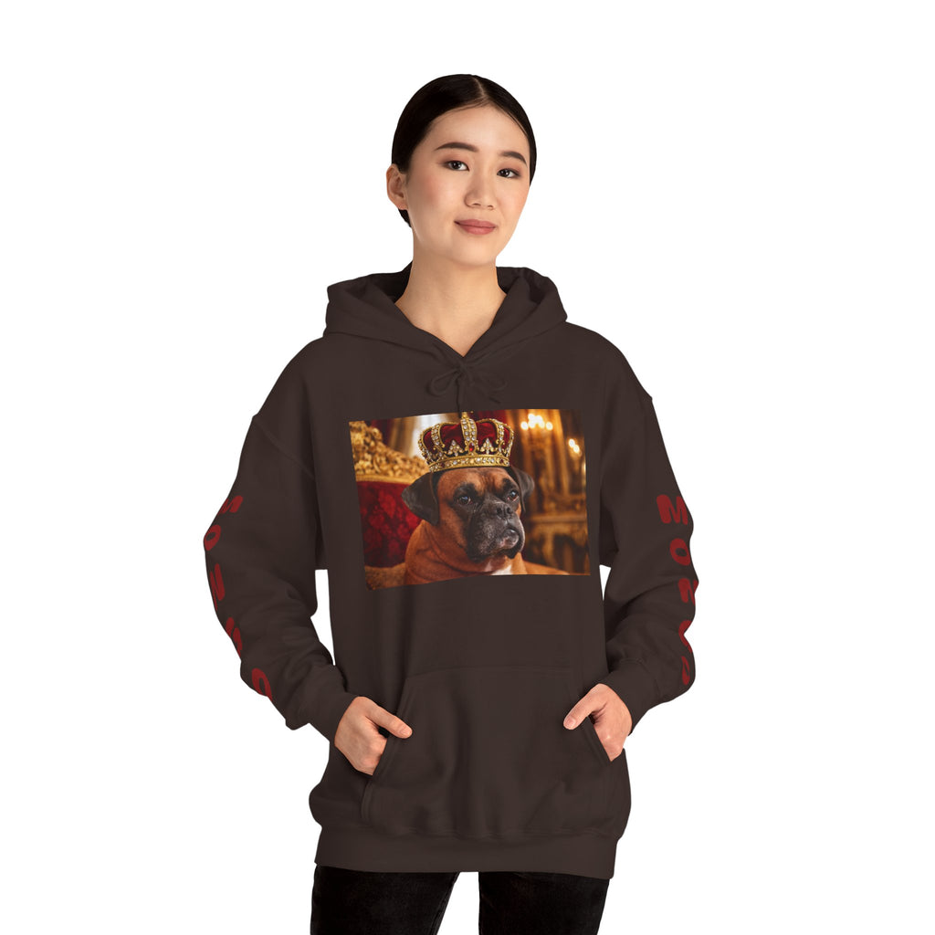 King Mungo Hoodie – Royal Dog Photo Pullover with 'Mungo' Sleeve Text