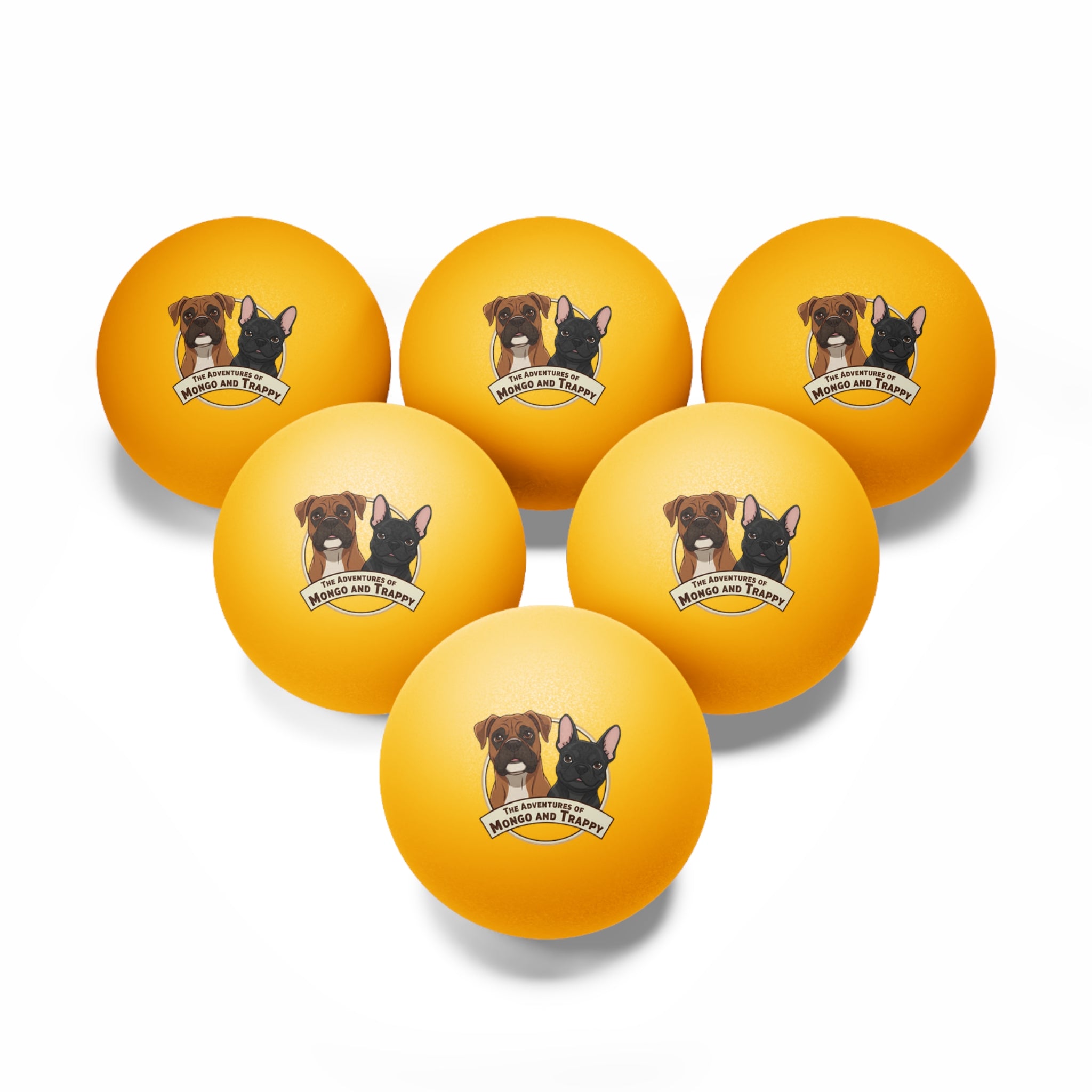 Dog Cartoon Ping Pong Balls – "The Adventures of Mongo and Trappy" (6-Pack)