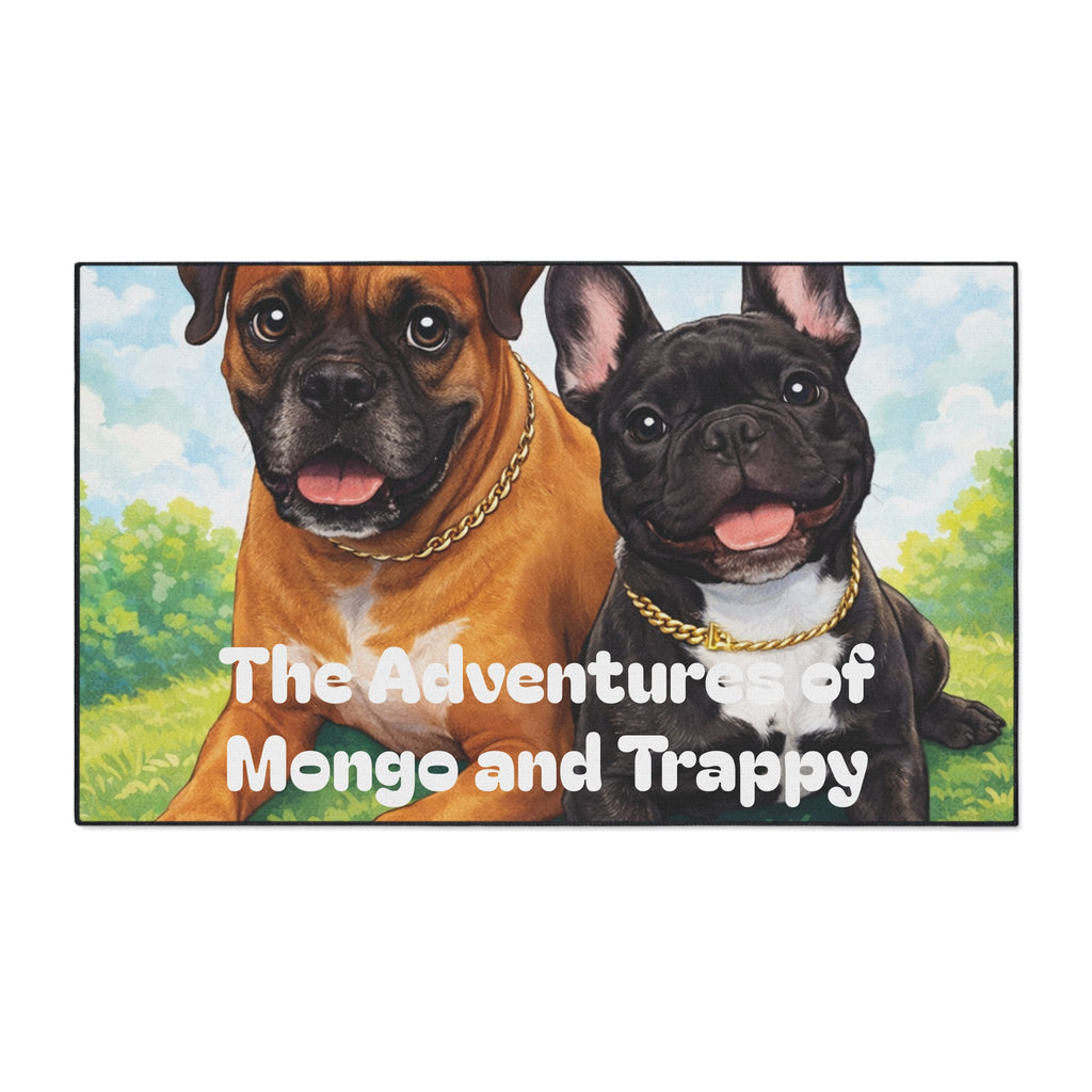 Personalized Dog Floor Mat — "The Adventures of Mongo and Trappy" Heavy-Duty Welcome Mat